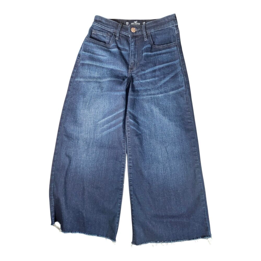 Hollister High Rise Culotte Classic Stretch Jeans Size 23 X 22 Raw Hem Blue
